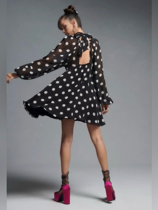 Maeve Dresses & Skirts - Maeve by Anthropologie Black White Knee Length Polka Dot Bow Tie Up Dress (XS)
